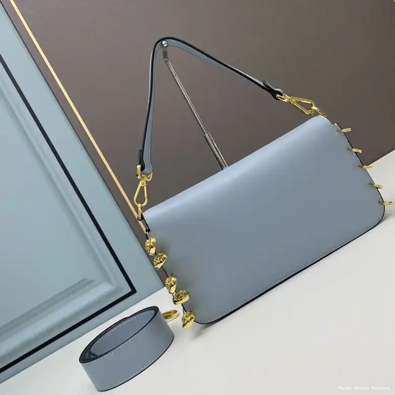 Affordable HOT Pin with Fendi Fendace Blue Baguette Bag Medium Calf In Sky Brooches Leather 0619